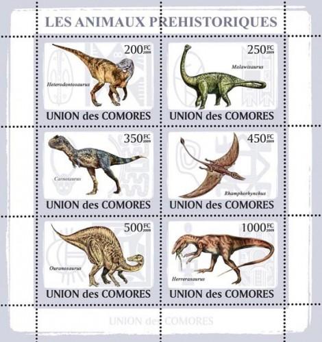 COMORES 2009 SHEET PREHISTORIC ANIMALS ANIMAUX PREHISTORIQUES DINOSAURS cm9107a