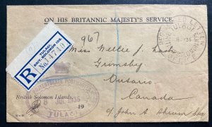 1935 Tulagi British Solomon Island ON His Majesty Service Cover To Canada