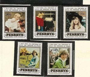 Penrhyn Island 1982 Princess of  Wales Birthday mnh sc 190-194