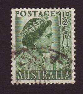 Australia 1950 Sc#230, SG#236 1-1/2d Green KGVI, Queens, USED..