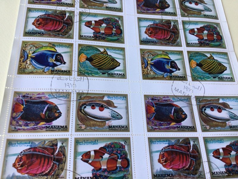 Manama Dependency of Ajman Fish cancelled Stamps Sheet Ref 55241