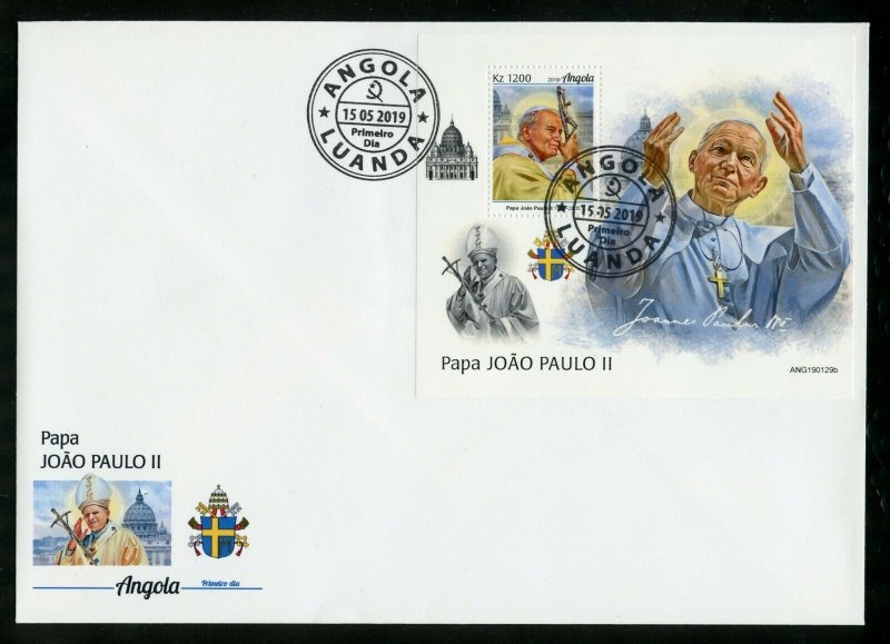 ANGOLA 2019 POPE JOHN PAUL II  SOUVENIR SHEET FIRST DAY COVER 