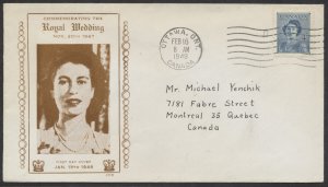 1948 #276 4c Royal Wedding FDC, Brown JCR JAN 15 Cachet, Ottawa Machine