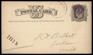 USA 1877 Michigan MT CLEMENS Violet Cancel Postal Card Cover 96344