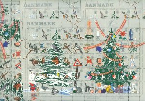 Denmark. 4 Christmas Sheet 1961. Damaged,Defect Sheets. Owl,Birds. See Condition