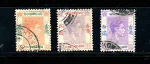 Hong Kong #164, 165, 166A (H927) King George VI issues, used, F-VF, CV$62.50