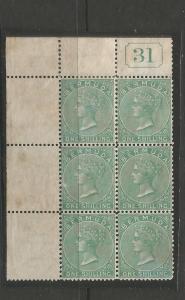 BERMUDA  1865-1903  1/-    QV  MNH  PLATE 31 BLK 6 P14x12 1/2  SG 11