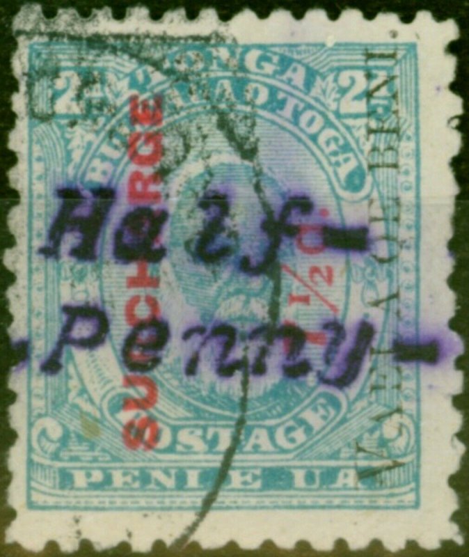 Tonga 1896 1/2d on 7 1/2d on 2d SG37A Fine Used Dubious Cancel 