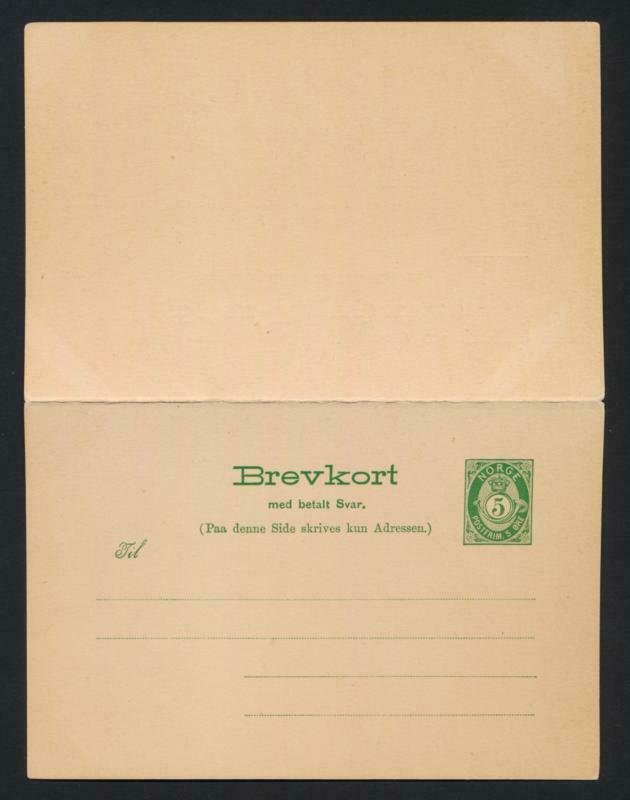 NORWAY Mi. P41 POSTAL STATIONERY POSTAL CARD 5+5 PAID REPLY GREEN