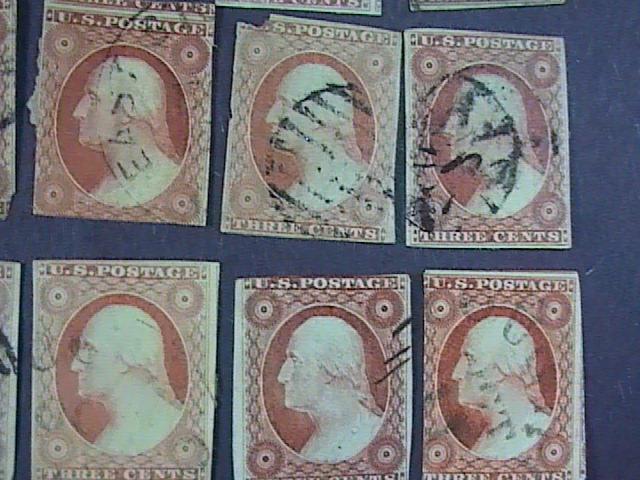 U.S.# 10-11 X 42 pieces-USED-MANY SHADES & CANCELS--WASHINGTON--1851-55