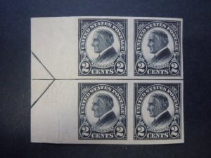 #611 2c Harding Imperforated Arrow Block of 4 MNH OG VF Includes New Mount