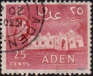 Aden 1964 Sc#69,  SG#80 25c Red Mosque USED-Hinge.