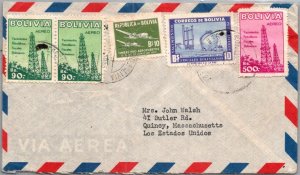 BOLIVIA POSTAL HISTORY AIRMAIL COVER MULT FRANKING ADDR USA CANC YRS'1950-60 