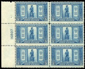 United States, 1910-30 #619 Cat$275, 1925 5c Lexington-Concord, left plate nu...