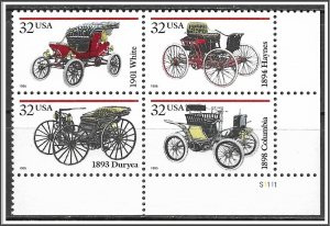 US Plate Block #3019 (v) Antique Autos MNH