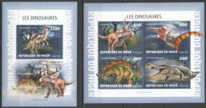 HM1840 2018 NIGER DINOSAURS PREHISTORIC ANIMALS FAUNA #6130-3+BL928 MNH