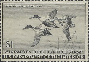 US Scott #RW12 Mint Hinged XF Black 1945 US Federal Duck Stamp