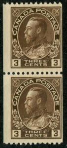 Canada SC# 134 (SG# 218a) King George V 3c COIL Pair MLH/MNH