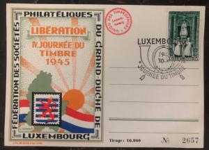 1945 Luxembourg Souvenir Postcard Cover FDC Liberation Philatelic Exhibition C