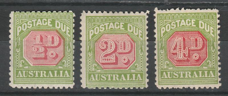 AUSTRALIA 1931 POSTAGE DUE 1/2D 2D AND 4D PERF 11 C OF A WMK