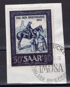 GERMANY SAAR 1952 POSTRIDER STAMP DAY SCOTT B91 VERY FINE USED