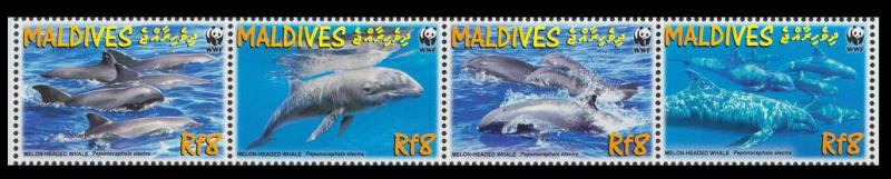 Maldives WWF Melon-headed Whale Strip of 4v SG#4234-4237 SC#2987a-d MI#4768-4771