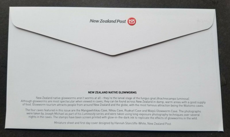 New Zealand Native Glowworms 2016 Insect Cave Worm (FDC) *glow in dark *unusual