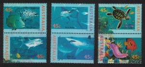 Australia Shark Marlin Turtle Angelfish Marine Life 3 Pairs 1995 MNH