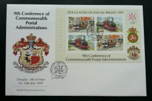 Isle Of Man 9th Conference Of Commonwealth 1991 Locomotive Train Railway (FDC)