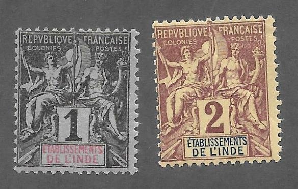 French India Scott 1-2  Mint  Navigation & Commerce stamps  2018 CV $3.80