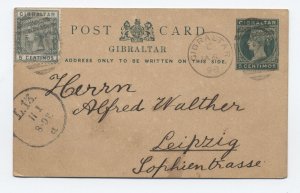 1898 Gibraltar to Germany uprated postal card [y8550]