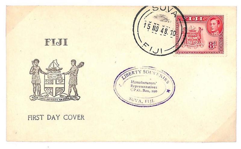 FIJI KGVI FDC 1948 Fiji Suva Superb ILLUSTRATED Arms 8d First Day Cover TT139