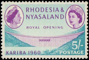 Rhodesia & Nyasaland #172-177, Complete Set(6), 1960, Dams, Hinged
