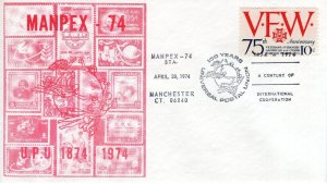 UPU CENTENNIAL - MANCHESTER, CT  1974  FDC17699