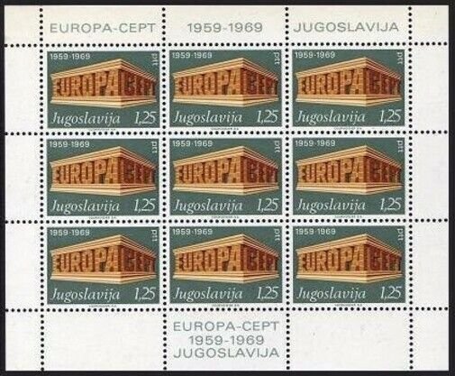 Yugoslavia 1003-1004 sheets,MNH.Michel 1361-1362 klb. EUROPE CEPT-1969.10th Ann.