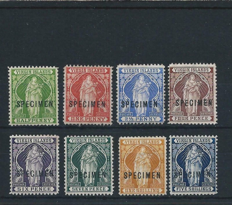 BRITISH VIRGIN IS 1899 SET OF EIGHT OVPT SPECIMEN MAINLY UNUSED SG 43s/50s 