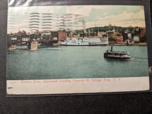 Side-Wheel Steamer CITY of TROY, NY 1909 Naval Postcard w/ note