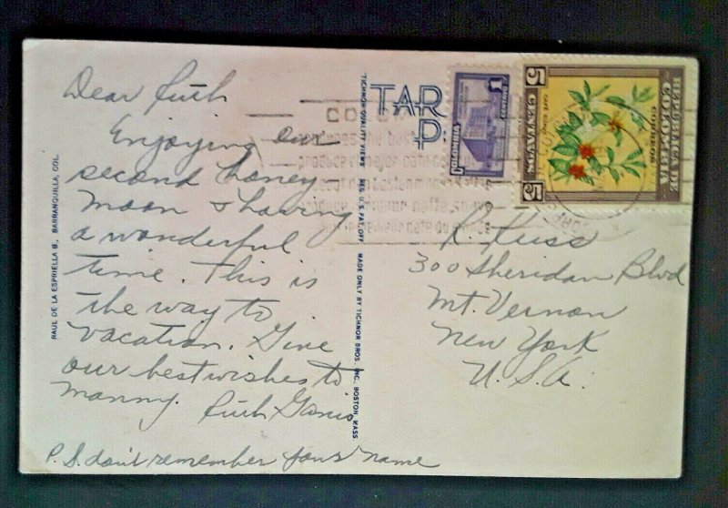 1947 Barranquilla Colombia To Mt Vernon NY Hotel del Prado Illustrated Cover