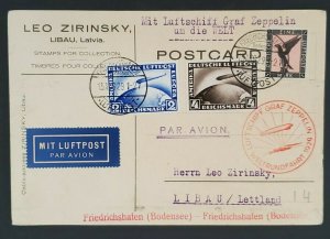 1929 Germany to Libau Latvia LZ 127 Graf Zeppelin Leo Zirinsky Postcard Cover