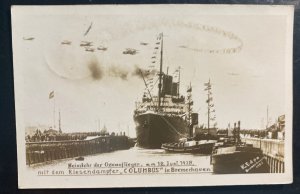 1929 Bremen Germany RPPC Postcard Cover To Chicago IL Usa SS Columbus Oceanflyer