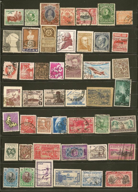 World Wide Collection of 46 Different Old Used Off Paper Stamps