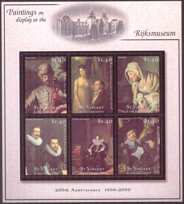 St. Vincent 2001 Art Paintings Rijksmuseum Mi. 5144/49 Sheet MNH