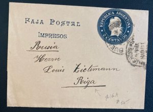 1902 Buenos Aires Argentina Postal Stationery Wrapper Cover To Riga Latvia