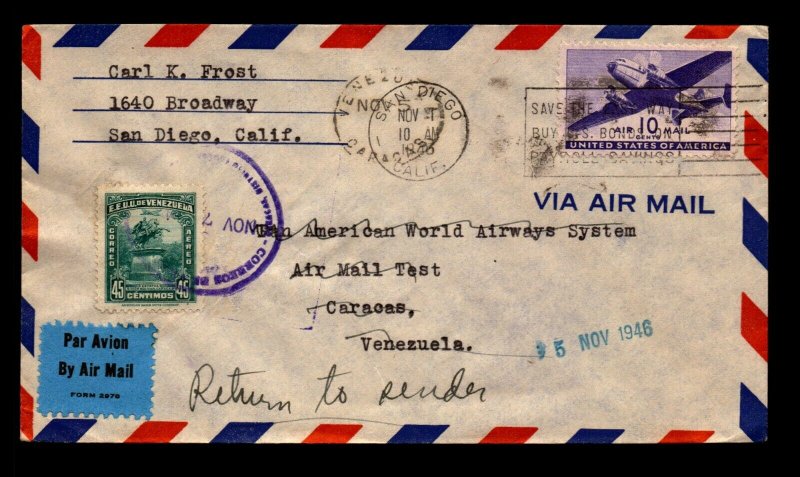 US 1946 FFC to Venezuela / Returned / Mixed Franking (I) - L12253