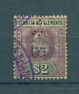 Straits Settlements sc# 166 (2) (perfin) used cat value $50.00