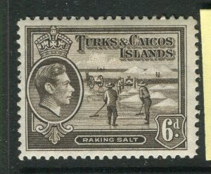 TURKS CAICOS; 1938-40 early GVI pictorial issue Mint hinged Shade of 6d. value