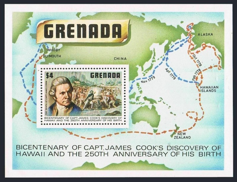 Grenada 895-898,899,MNH. Capt James Cook,Arrival in Hawaii,200,1978.Map,Ships.