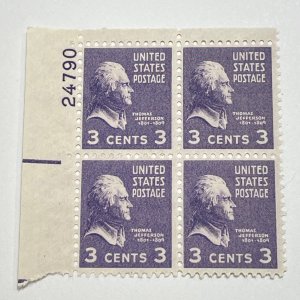 # 807 1938 3 cent Thomas Jefferson a light violet perf 11 x 10.5 (block of 4 )