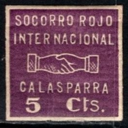 1937 Spain Civil War Charity Poster Stamp 5 Centimos Calasparra Red Help Int&...