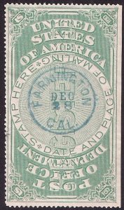 #OXF1 used w/ BEAUTIFUL Blue Farmington Cal postmark SE well centered for this!